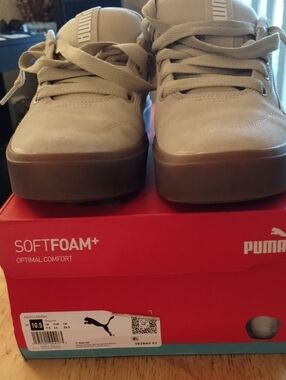 Puma Beige Suede-Style Low Top Sneakers with Gum Sole